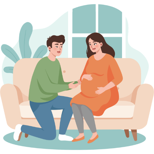 An illustration of a couple preparing for birth